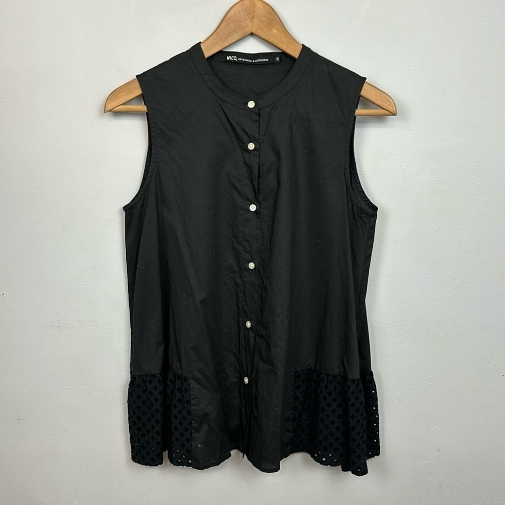 NICO Nicholson & Nicholson 100% Cotton Sleeveless Lattice Lace Hem Top Sz 38